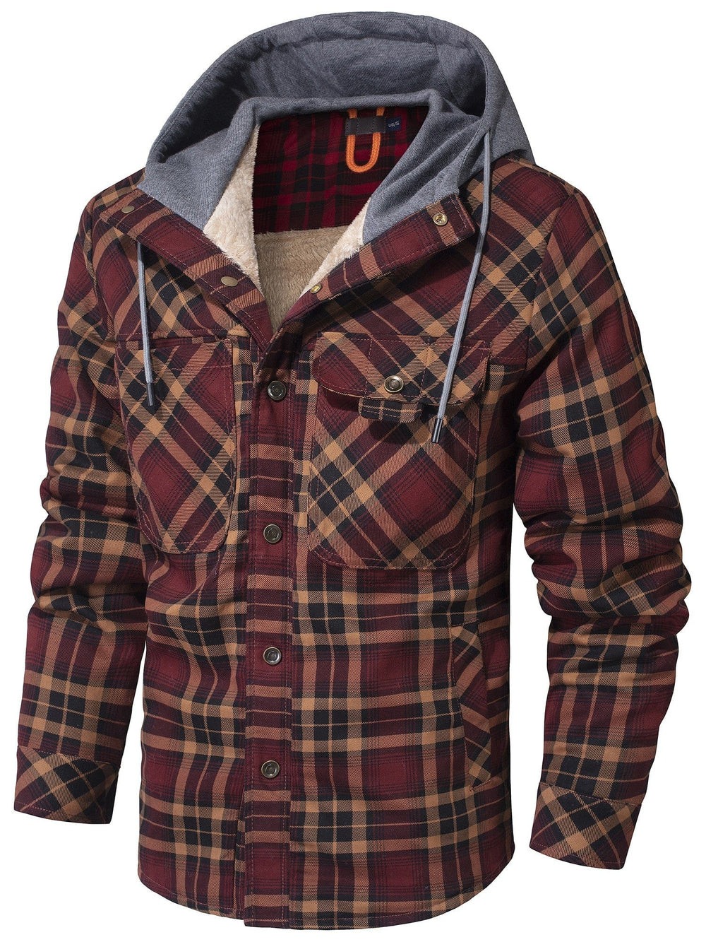 Men's Casual Plaid Cotton Hoodie Jacket