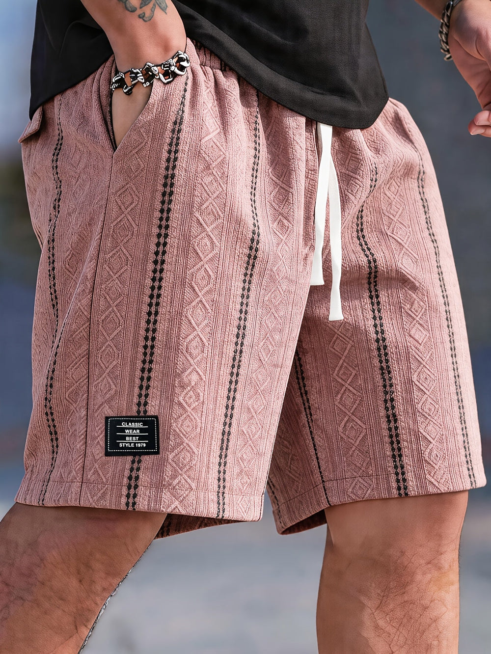 Men's Casual Textured Cotton Drawstring Shorts