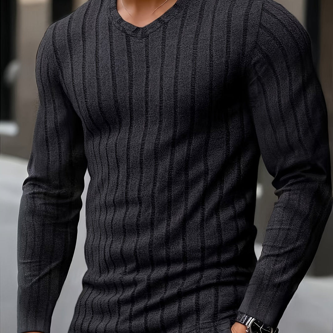 Women's Classic Ribbed Cotton V-Neck Long Sleeve Top