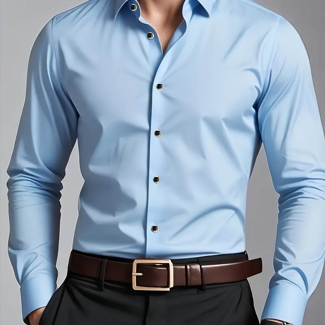 Men's Classic Cotton Tailored Long-Sleeve Button-Up Shirt