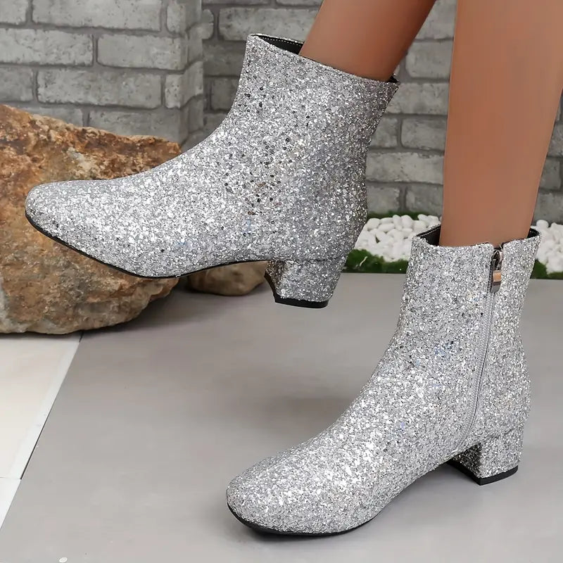 Women's Stylish Patterned Leather Heel Boots