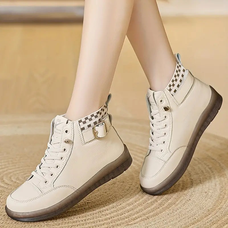Women's Casual Buckle Strap Leather Boots