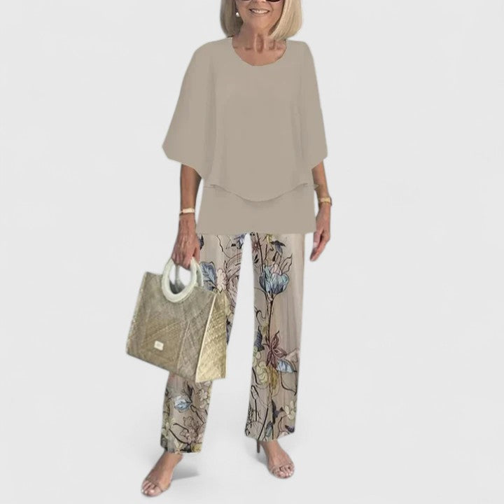 Women's Casual Floral Cropped Wide Leg Two-Piece Set