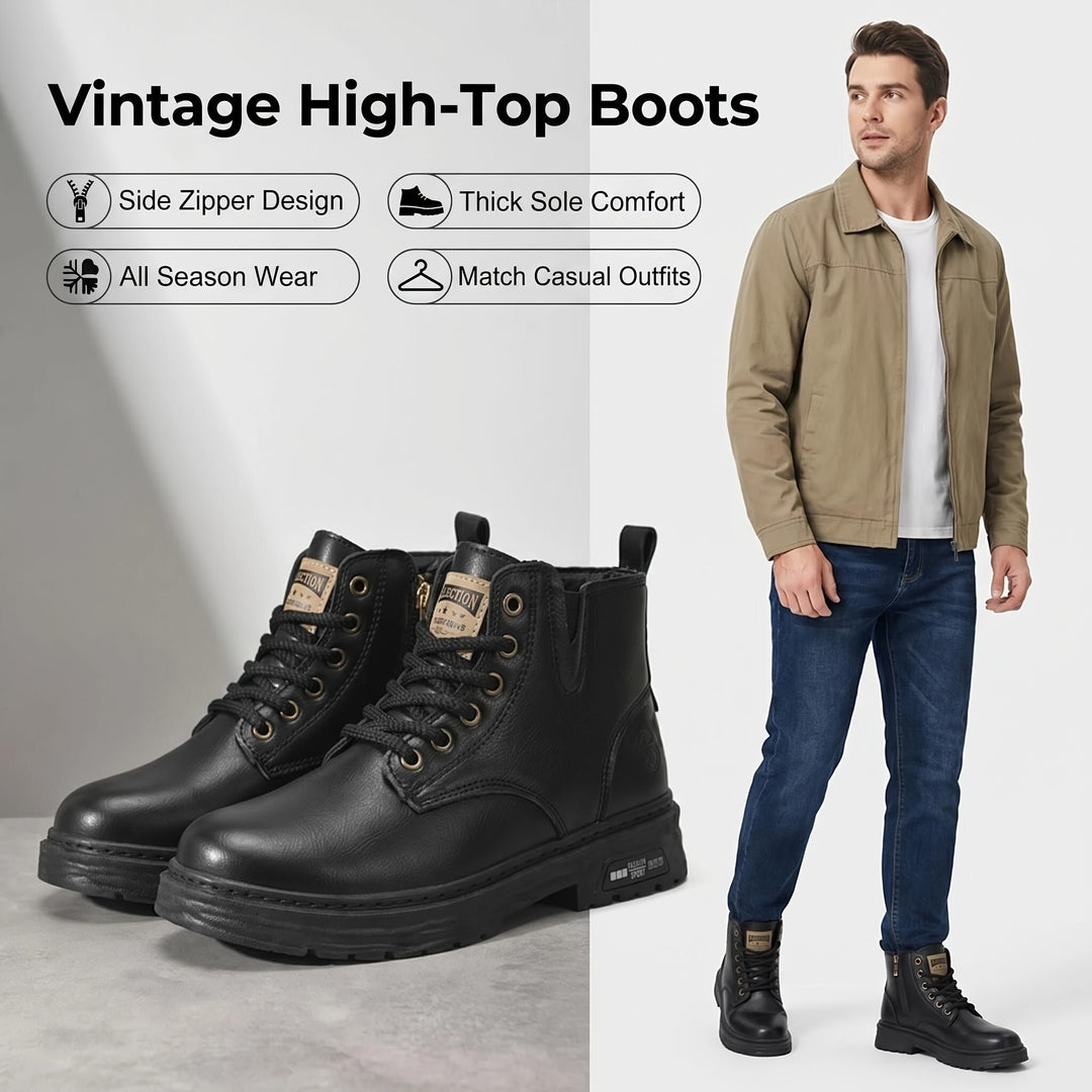 Men's Rugged Leather Lace-Up Ankle Boots
