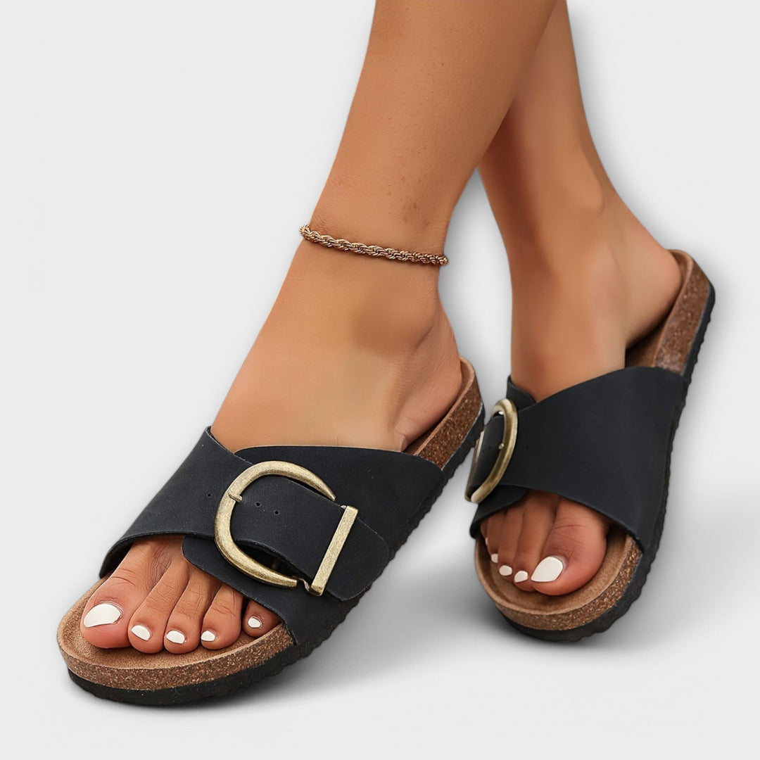 Women's Casual Buckle Detail Slide Sandals with Open Toe