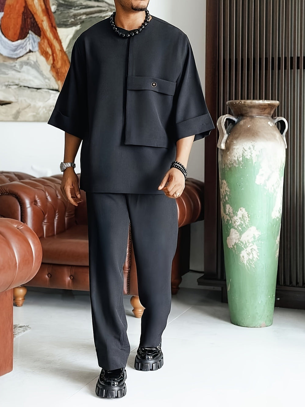 Men's Casual Cotton Relaxed Two-Piece Set