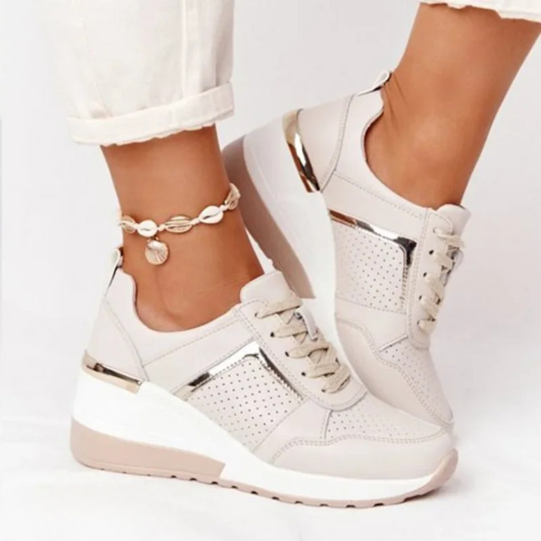 Women's Casual Lace-Up Leather Wedge Sneakers