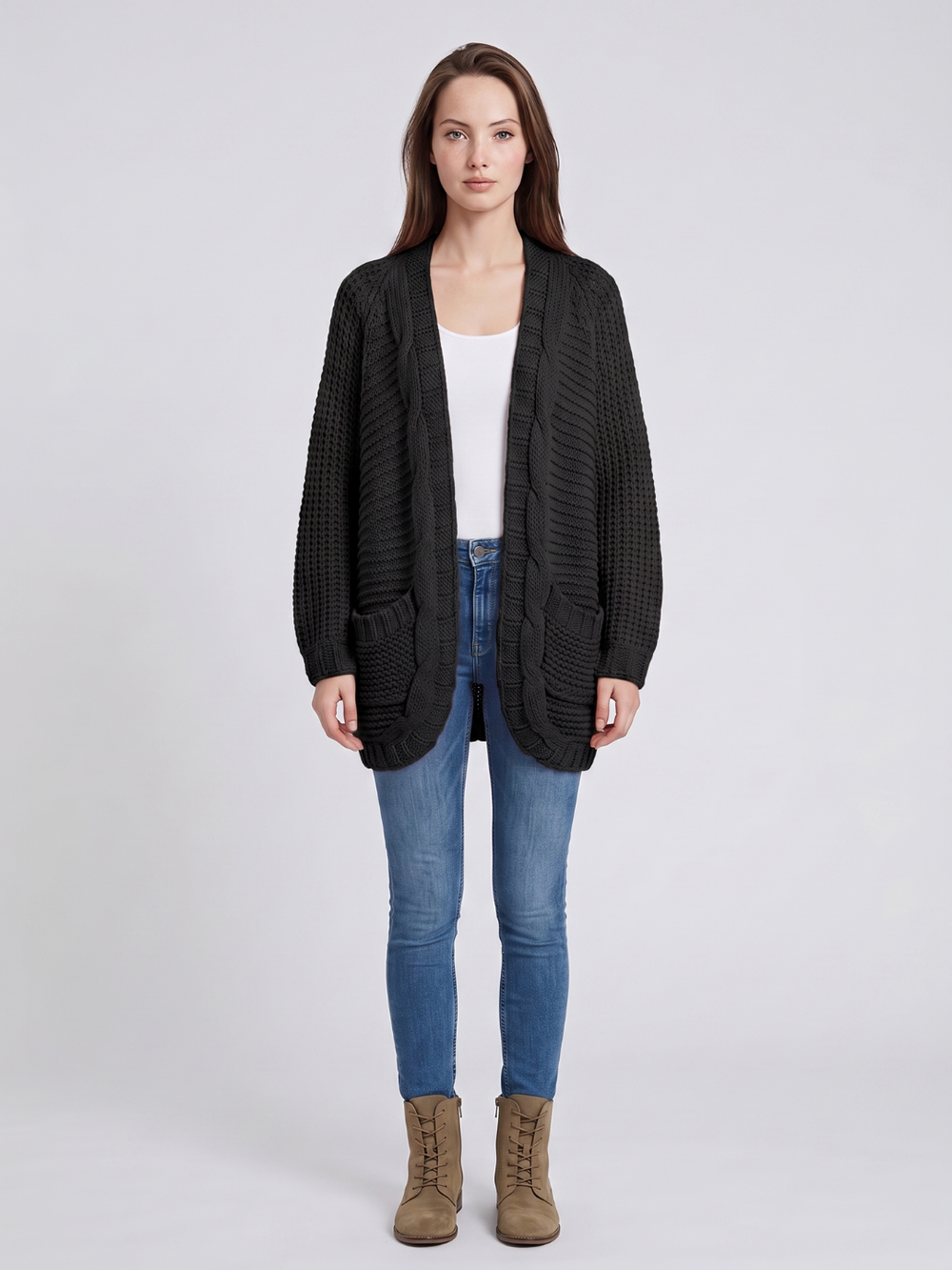 Women's Casual Cable Knit Oversized Cardigan