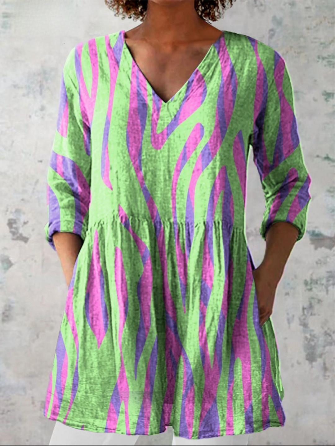 Women's Casual V-Neck Cotton Tunic Blouse