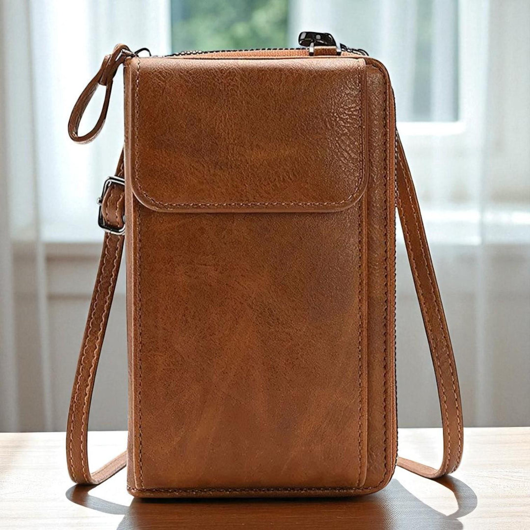Women's Elegant Leather Long Sling Bag Brown