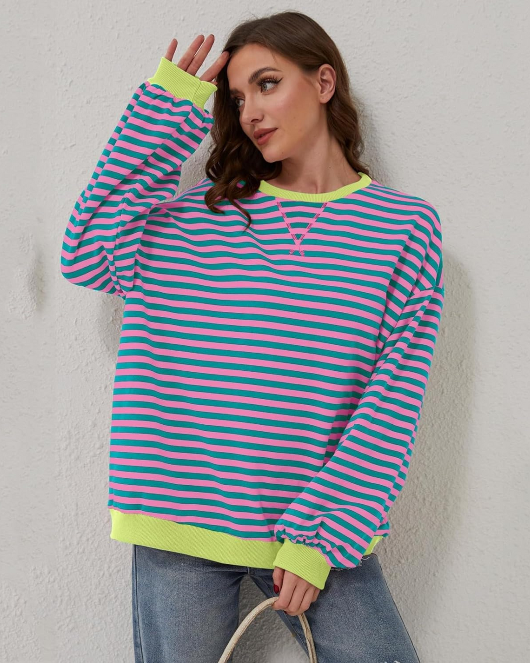 Unisex Oversized Cotton Blend Striped Sweatshirt
