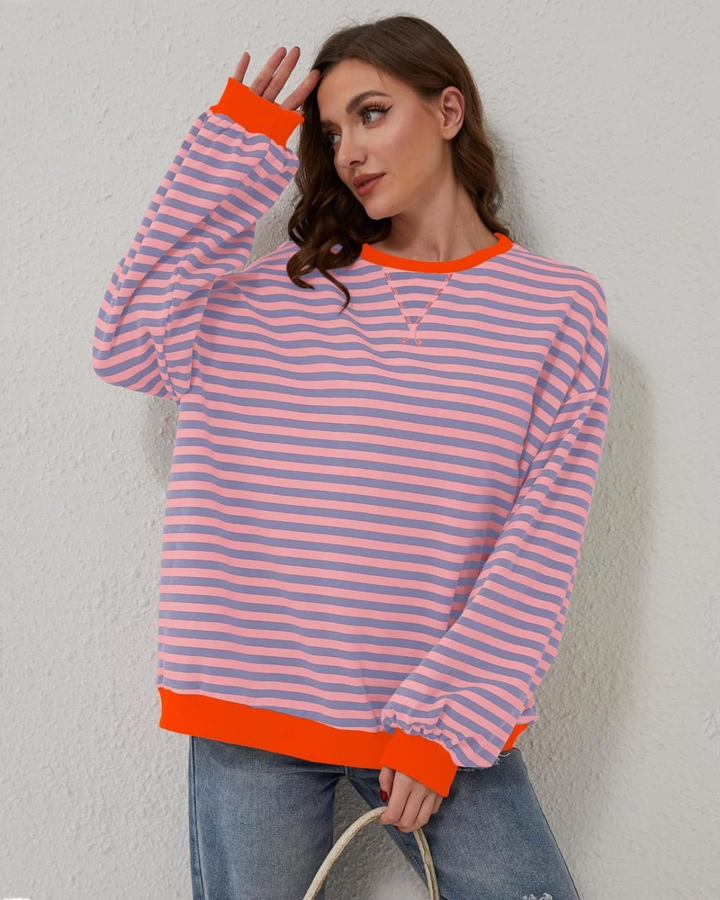Unisex Oversized Cotton Blend Striped Sweatshirt