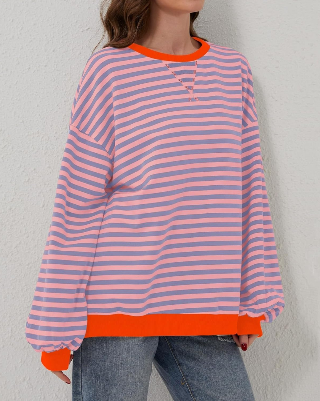 Unisex Oversized Cotton Blend Striped Sweatshirt