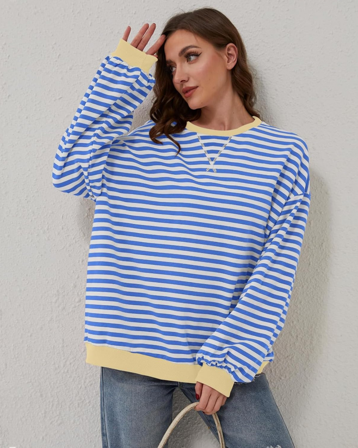 Unisex Oversized Cotton Blend Striped Sweatshirt