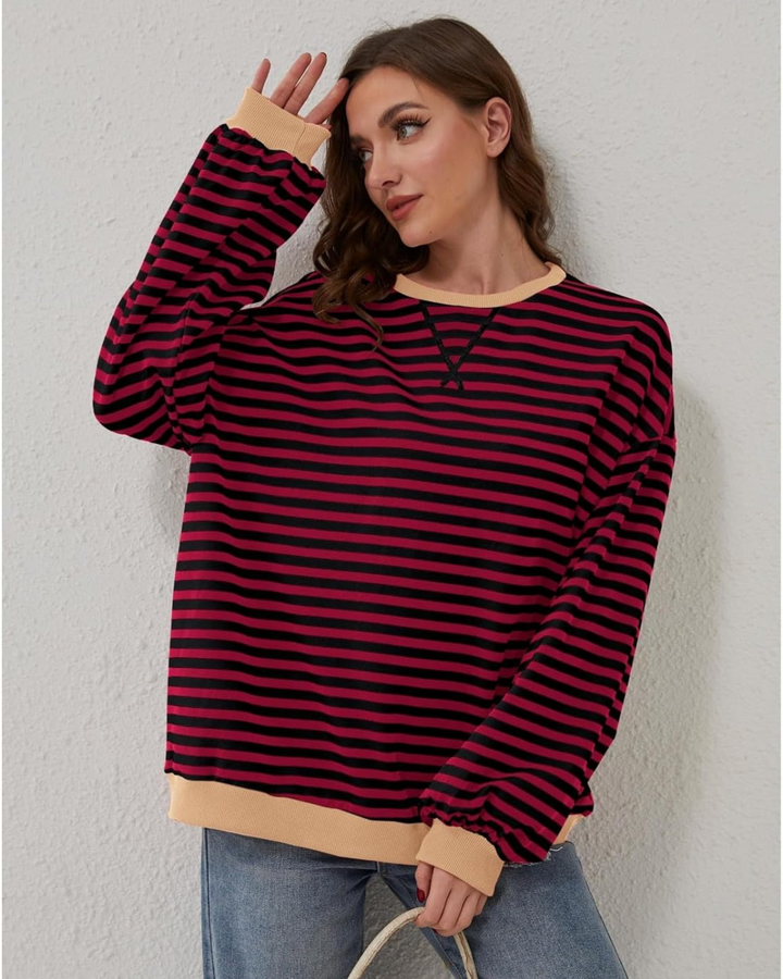 Unisex Oversized Cotton Blend Striped Sweatshirt