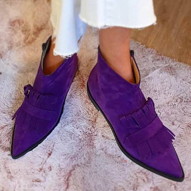 Women's Chic Suede Fringe Trim Ankle Boots Purple