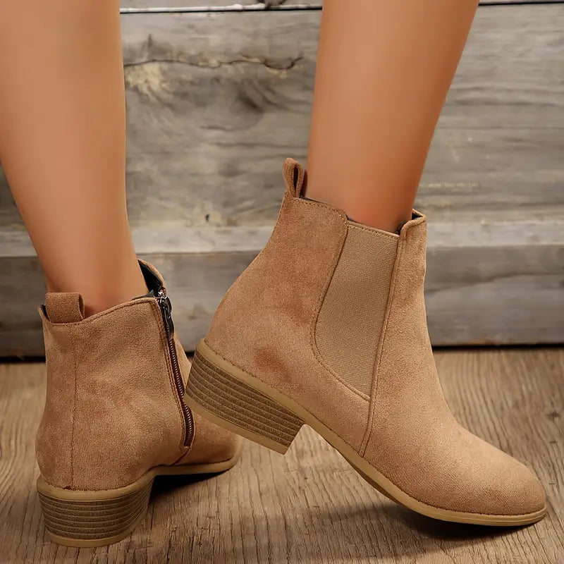 Women's Classic Leather Side-Zip Low-Heel Boots