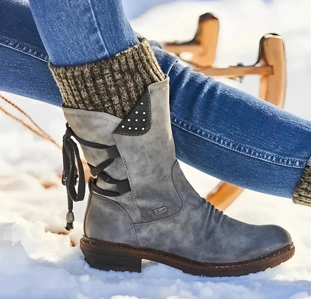 Women's Cozy Suede Lace-Up Winter Boots with Knit Cuff and Side Zip