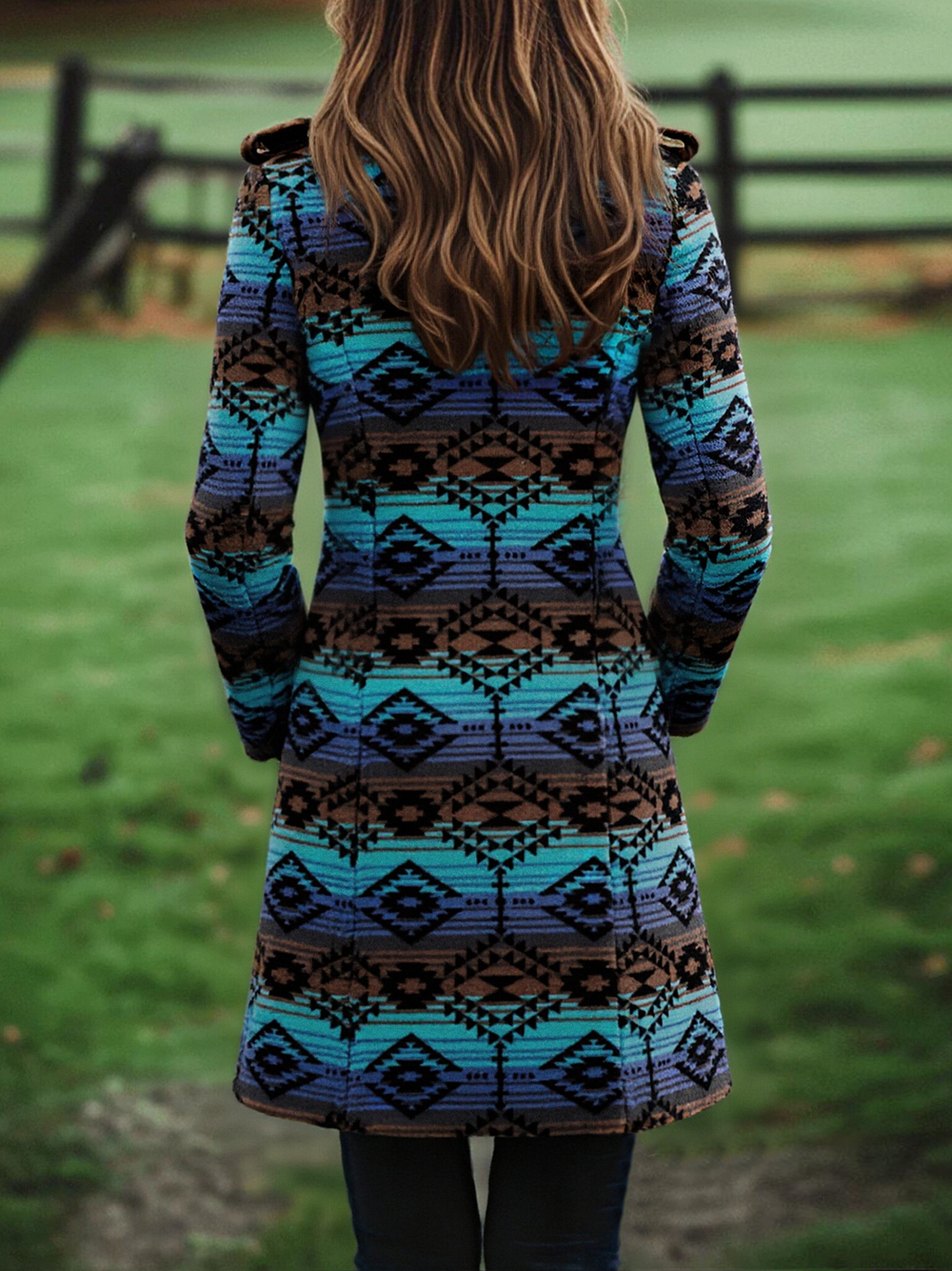 Women's Boho Tribal Print Longline Coat
