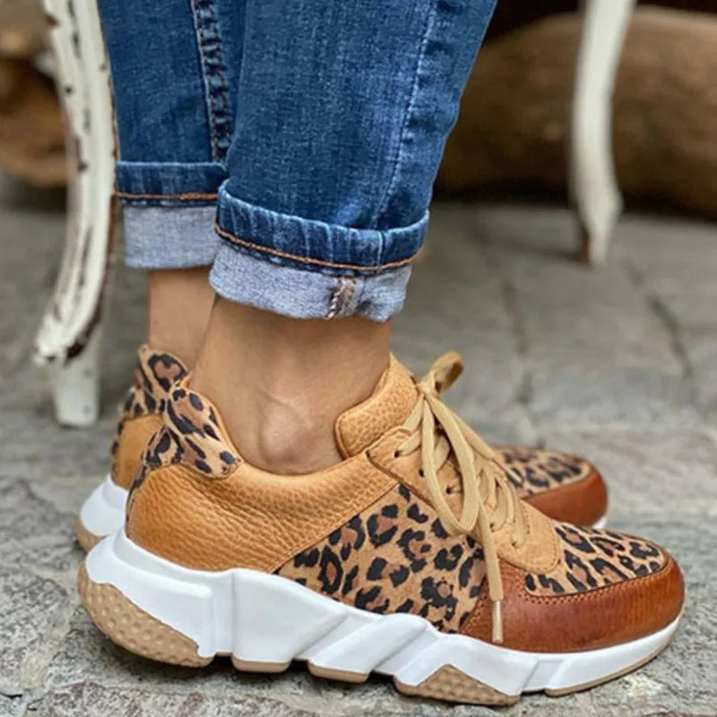 Women's Comfortable Leopard Print Leather Sneakers