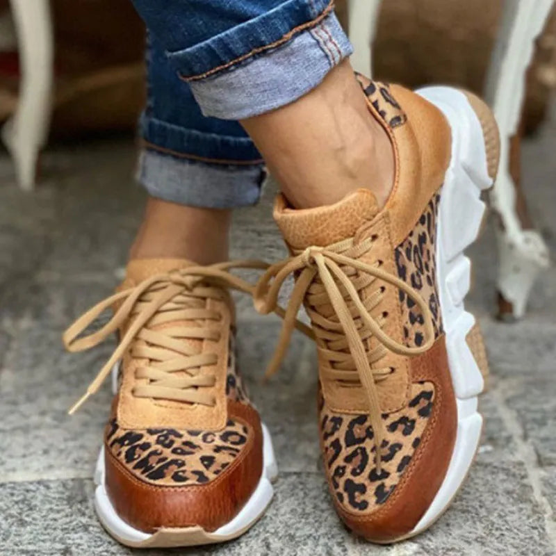 Women's Comfortable Leopard Print Leather Sneakers