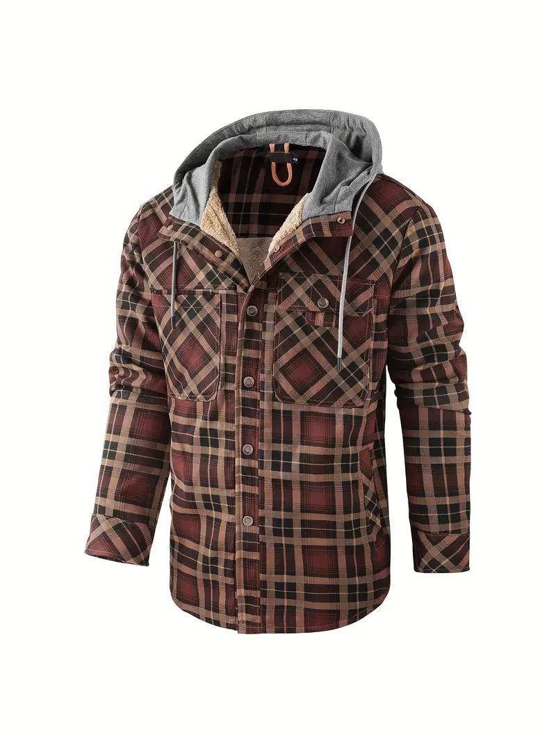 Men's Casual Checked Hooded Jacket