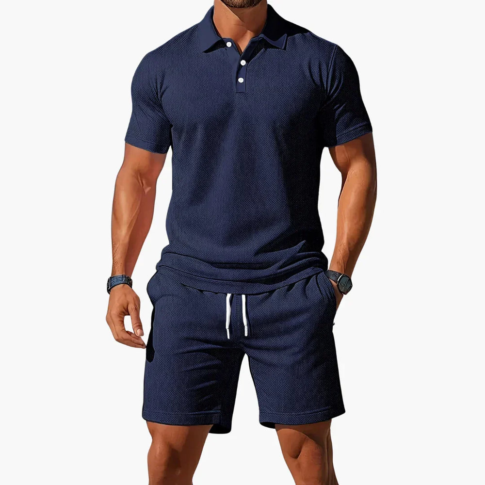 Men's Casual Cotton Polo Shirt and Shorts Set