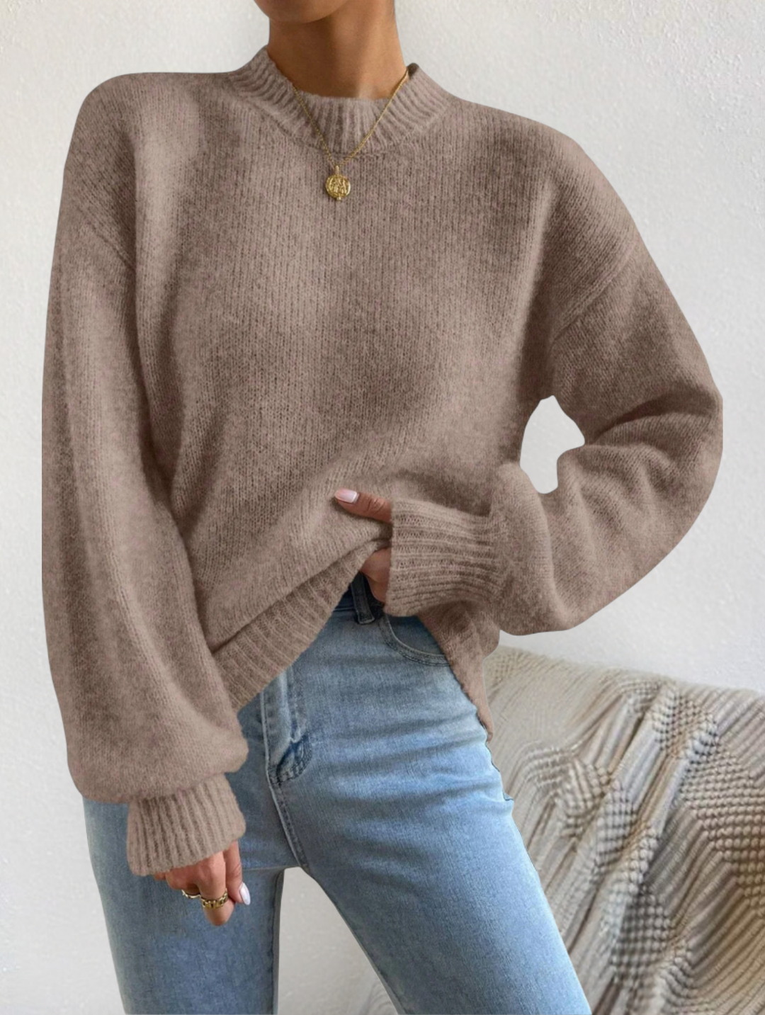 Women's Casual Balloon Sleeve Knit Sweater