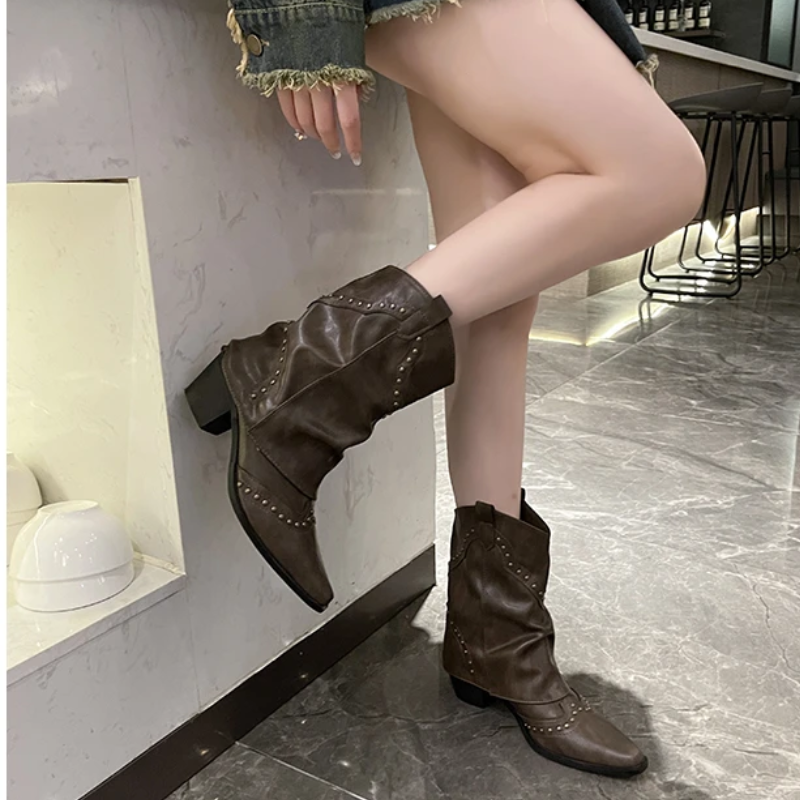 Women's Classic Low Heel Leather Ankle Boots