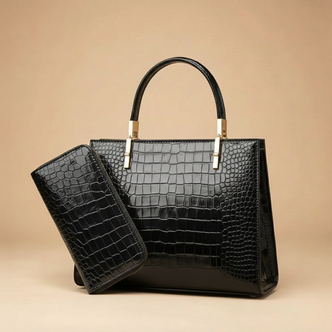 Women's Elegant Leather Matching Purse and Wallet Set