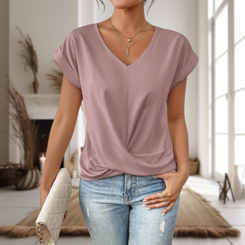Women's Casual V-Neck Twisted Hem Blouse