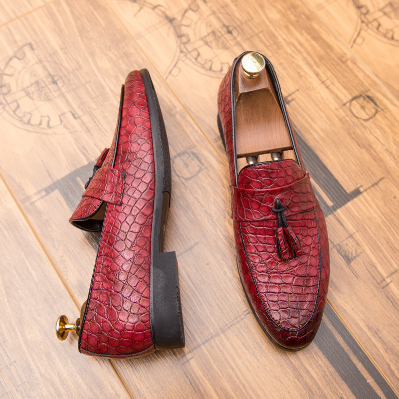 Men's Stylish Croc-Embossed Leather Tassel Loafers