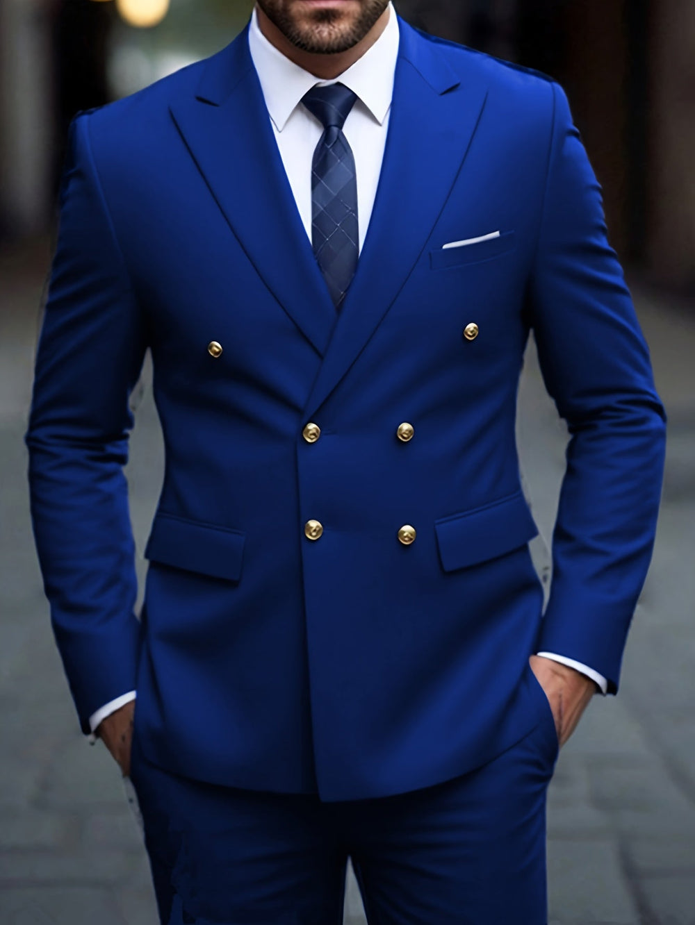 Men's Classic Wool Blend Double-Breasted Tailored Suit