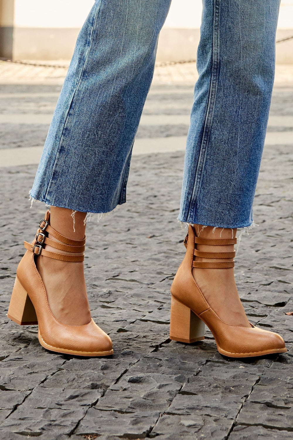 Women's Stylish Leather Triple Buckle Block Heel Ankle Boots