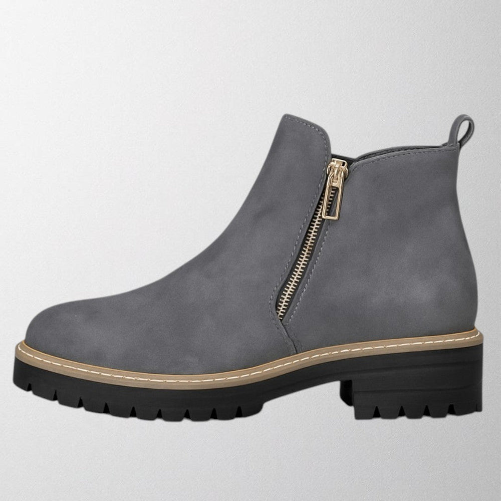 Women's Classic Leather Side Zipper Rounded Toe Boots