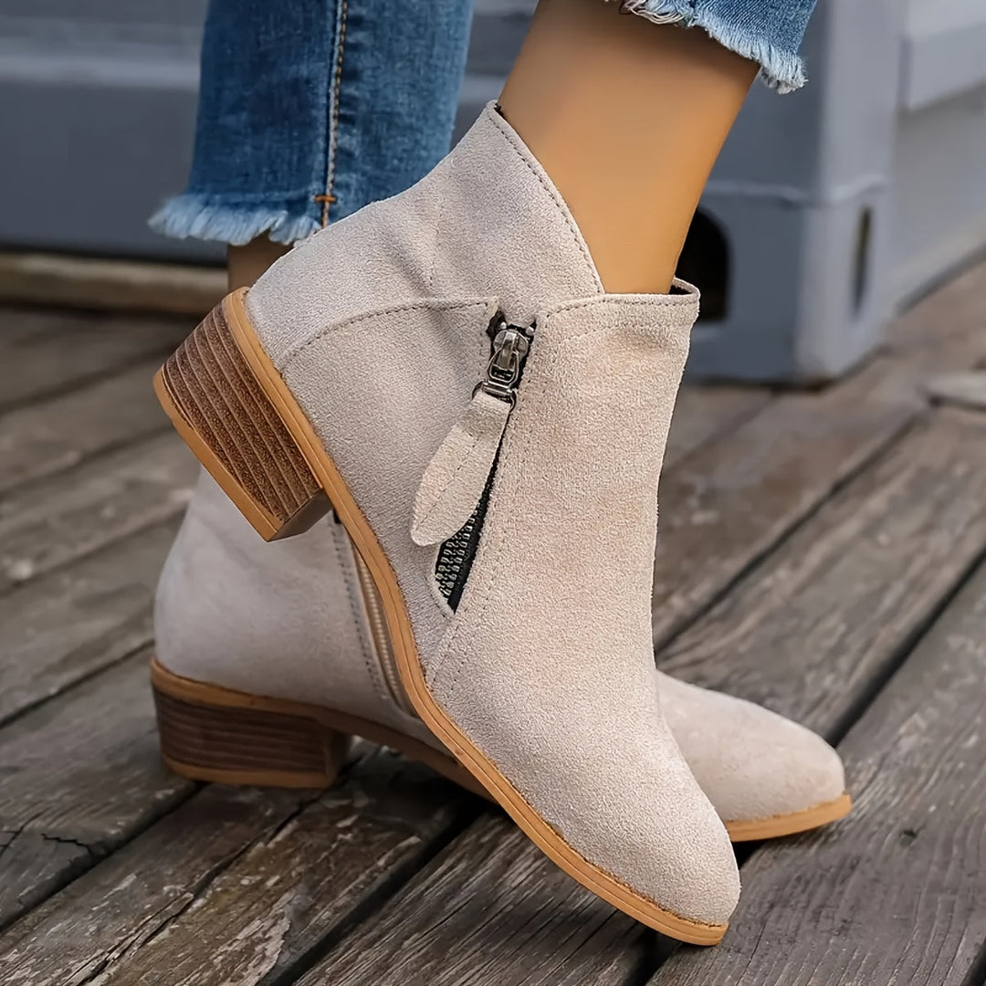 Women's Stylish Leather Side-Zip Ankle Boots