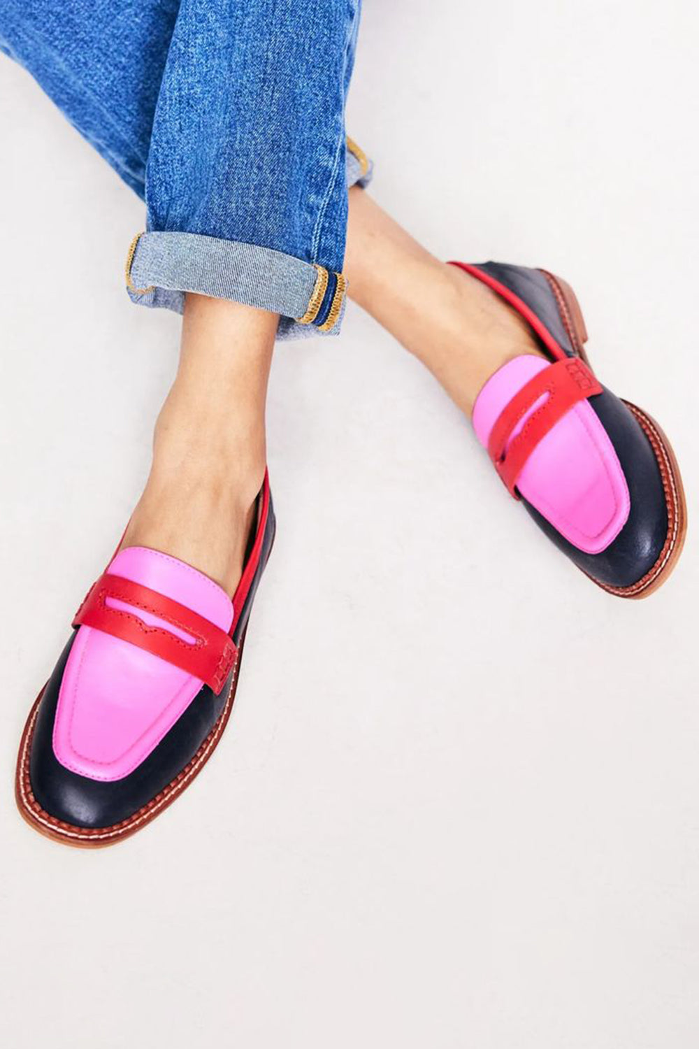 Women's Bold Colorblock Leather Slip-On Loafers in Pink