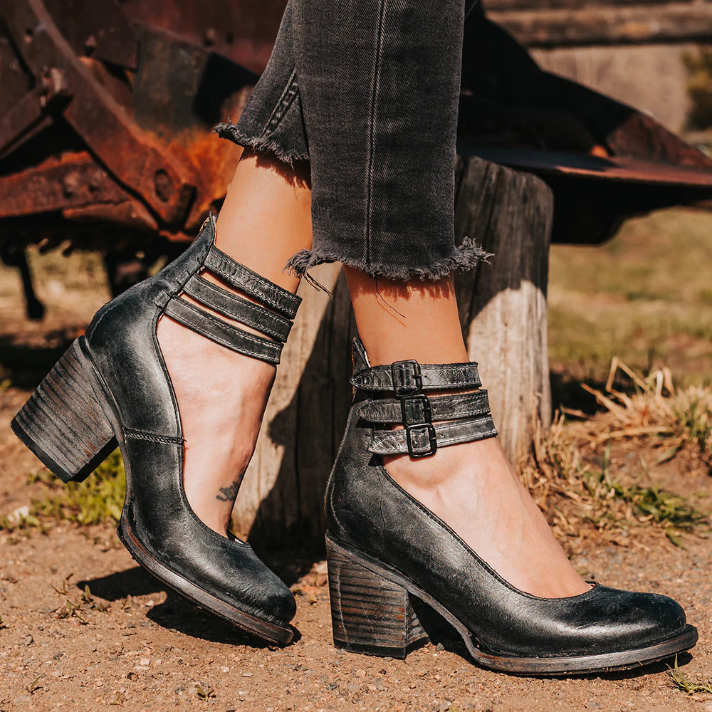 Women's Stylish Leather Buckle Strap Block Heel Ankle Boots