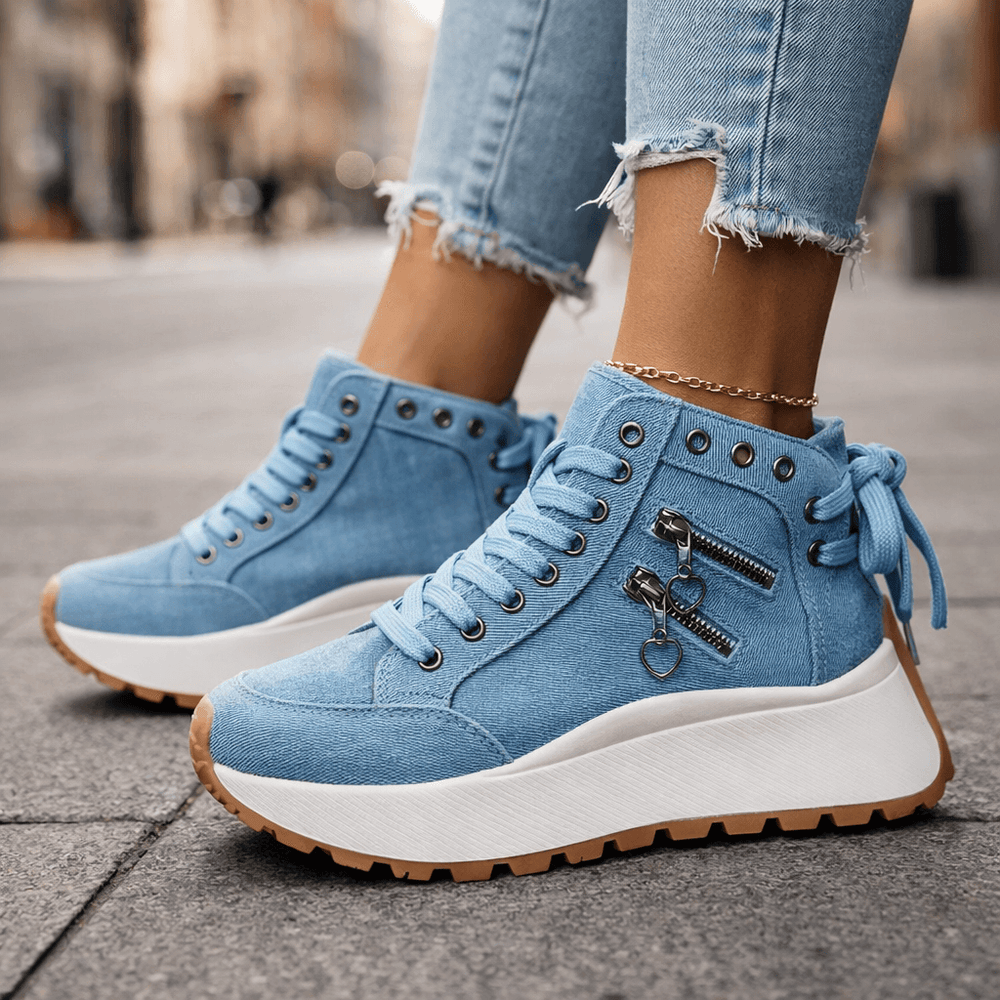 Women's Casual Chunky Lace-Up Leather Sneakers