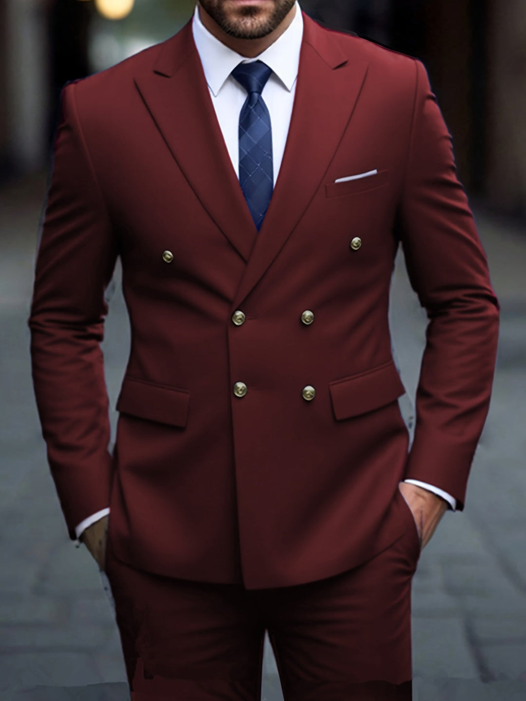 Men's Classic Wool Blend Double-Breasted Tailored Suit