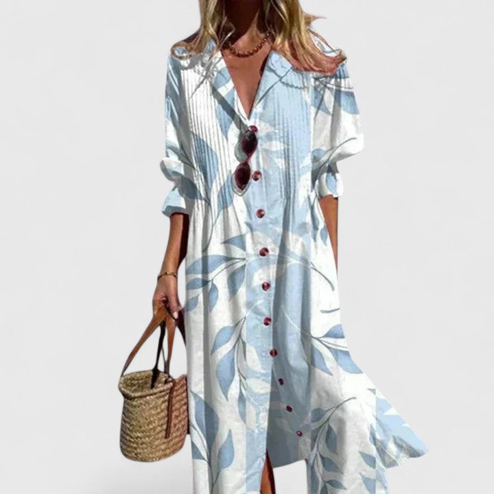 Women's Casual Cotton Button-Down Maxi Shirt Dress