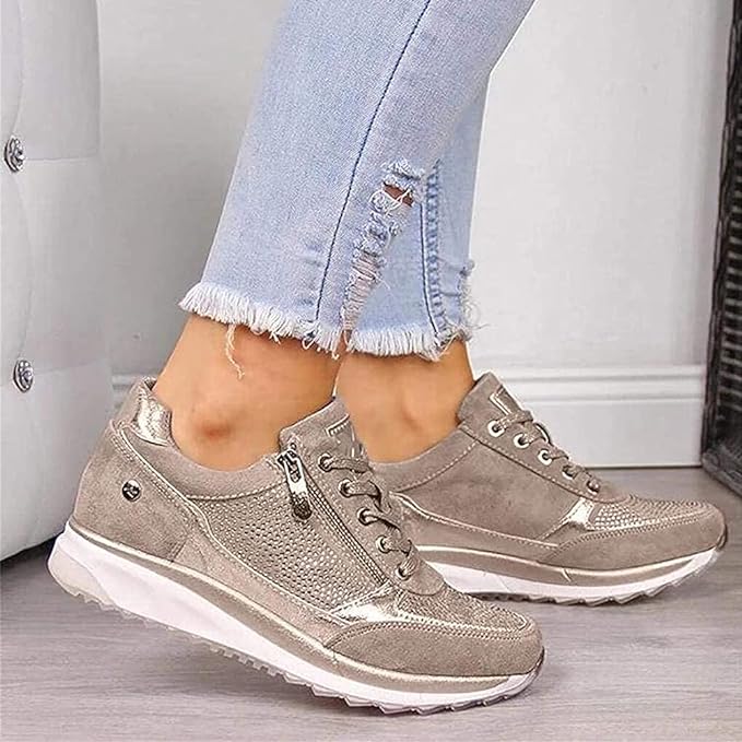 Women's Casual Zip-Up Leather Walking Shoes