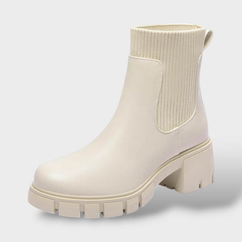Women's Sleek Leather Ankle Chelsea Boots with Chunky Lug Sole