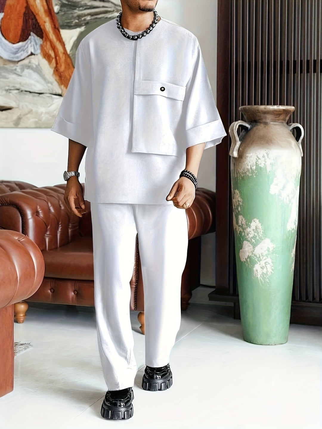 Men's Casual Cotton Relaxed Two-Piece Set