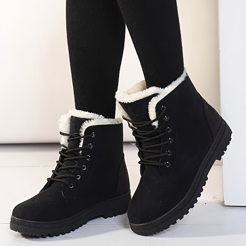 Women's Cozy Lace-Up Fleece Cuff Snow Boots with Lug Sole