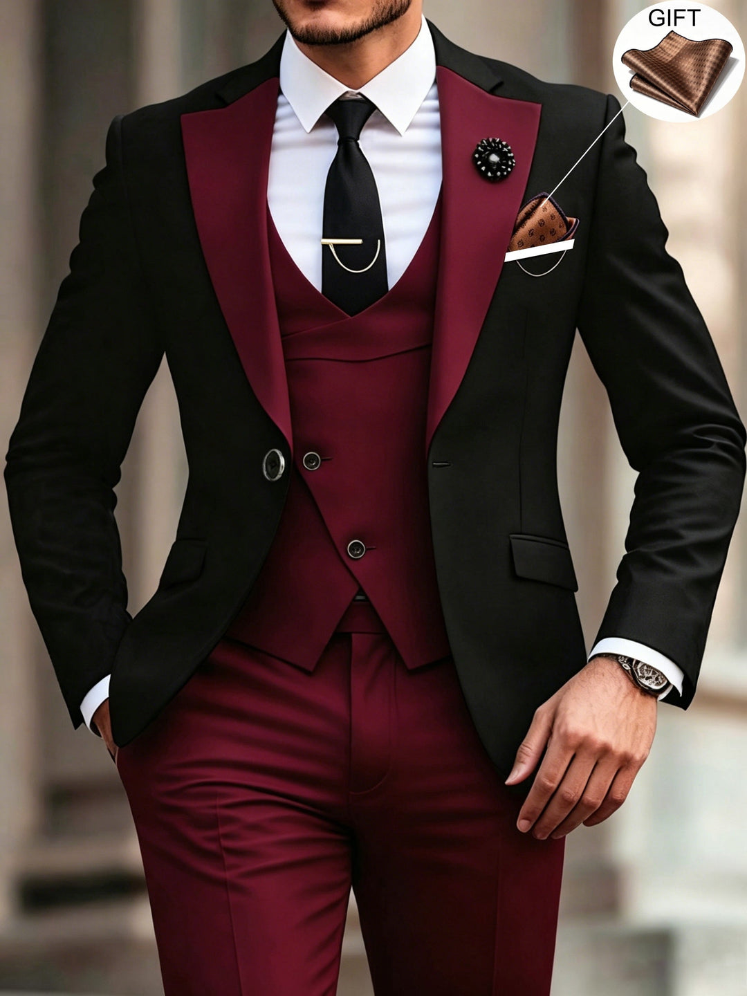 Men's Classic Wool Blend Tailored Three-Piece Suit