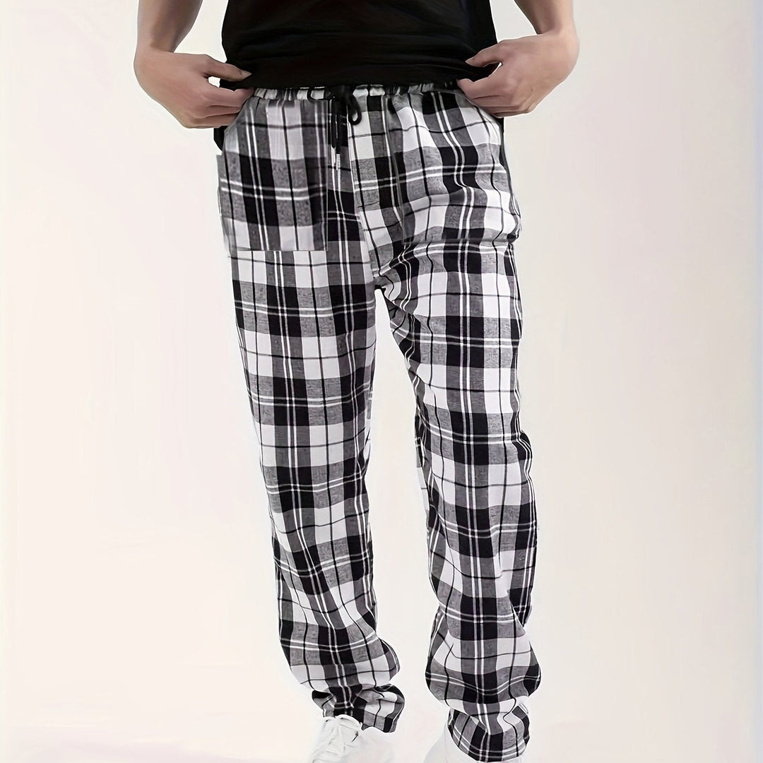Men's Casual Cotton Plaid Relaxed Lounge Pants