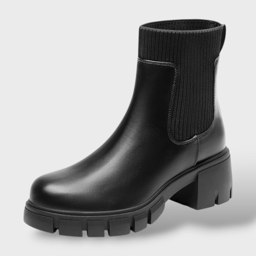 Women's Sleek Leather Ankle Chelsea Boots with Chunky Lug Sole