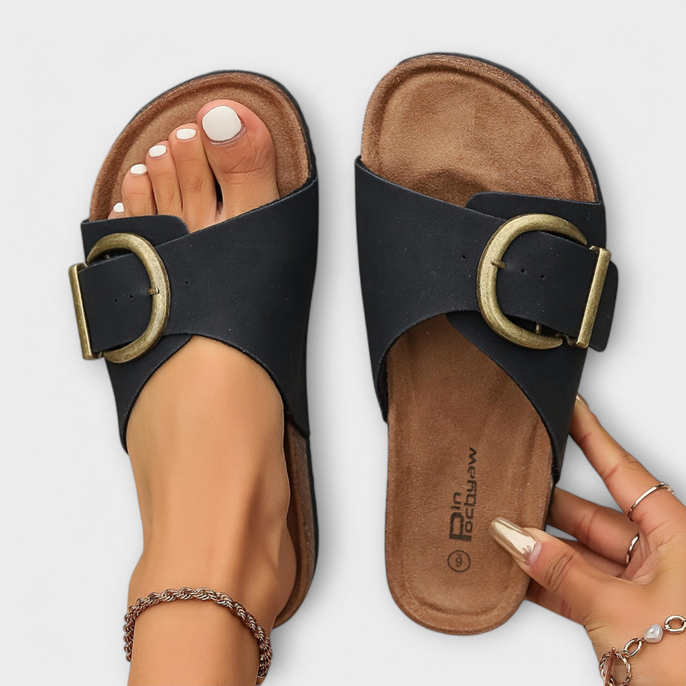 Women's Casual Buckle Detail Slide Sandals with Open Toe