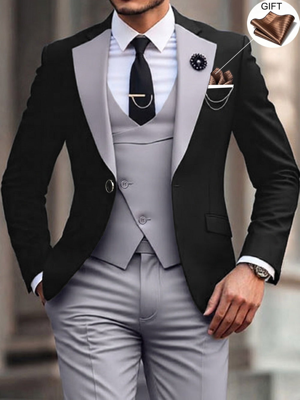 Men's Classic Wool Blend Tailored Three-Piece Suit